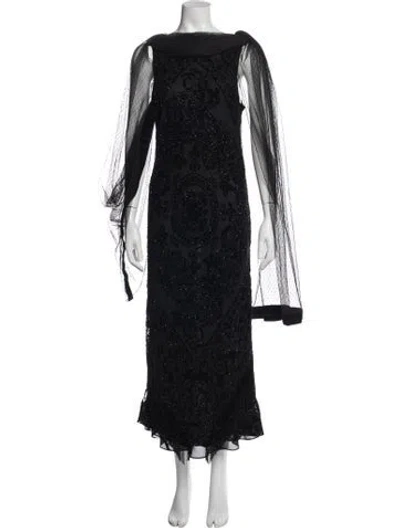 Pre-owned Teri Jon Vintage Long Dress In Black