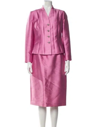 Pre-owned Teri Jon Vintage Silk Skirt Suit In Pink