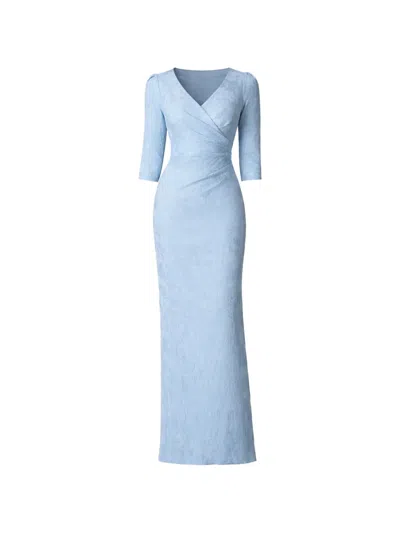 Teri Jon V-neck Evening Maxi Dress In Blue