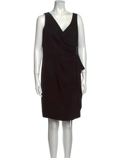 Pre-owned Teri Jon V-neck Knee-length Dress In Black