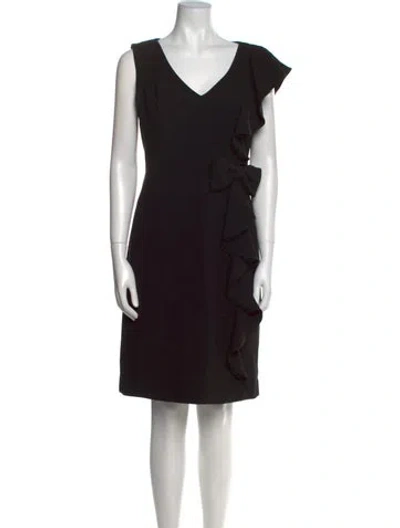 Pre-owned Teri Jon V-neck Knee-length Dress In Black