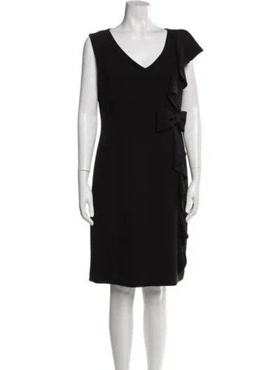 Pre-owned Teri Jon V-neck Knee-length Dress In Black