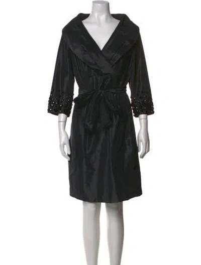 Pre-owned Teri Jon V-neck Knee-length Dress In Black