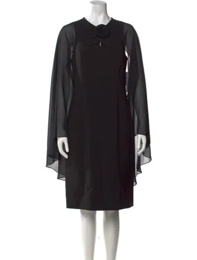 Pre-owned Teri Jon V-neck Knee-length Dress In Black