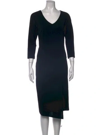 Pre-owned Teri Jon V-neck Knee-length Dress In Black
