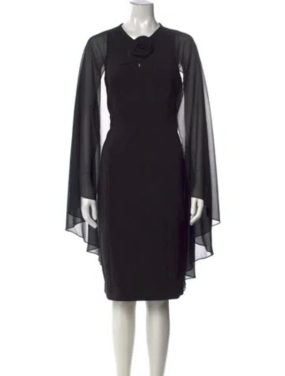 Pre-owned Teri Jon V-neck Knee-length Dress In Black