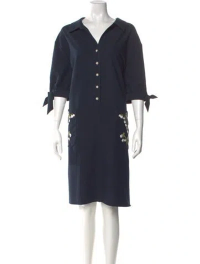 Pre-owned Teri Jon V-neck Knee-length Dress In Blue