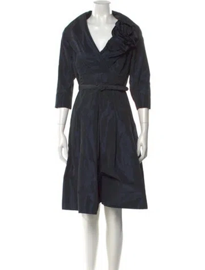 Pre-owned Teri Jon V-neck Knee-length Dress In Blue
