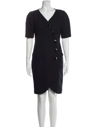 Pre-owned Teri Jon V-neck Knee-length Dress In Blue