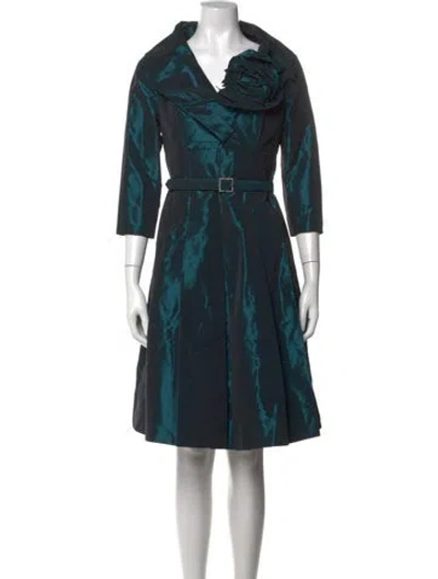 Pre-owned Teri Jon V-neck Knee-length Dress In Blue