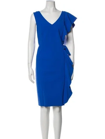 Pre-owned Teri Jon V-neck Knee-length Dress In Blue
