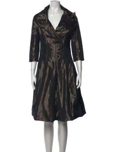 Pre-owned Teri Jon V-neck Knee-length Dress In Brown