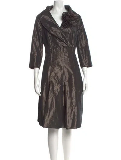 Pre-owned Teri Jon V-neck Knee-length Dress In Gray