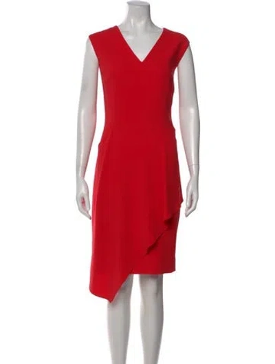 Pre-owned Teri Jon V-neck Knee-length Dress In Red