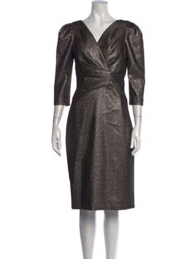 Pre-owned Teri Jon V-neck Knee-length Dress W/ Tags In Metallic/neutrals
