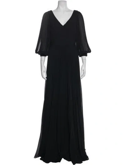 Pre-owned Teri Jon V-neck Long Dress In Black
