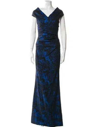 Pre-owned Teri Jon V-neck Long Dress In Black