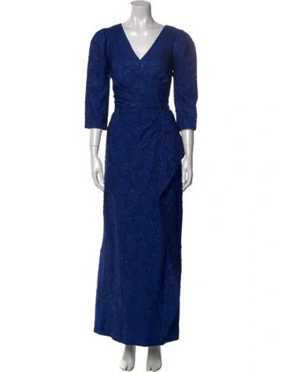 Pre-owned Teri Jon V-neck Long Dress In Blue