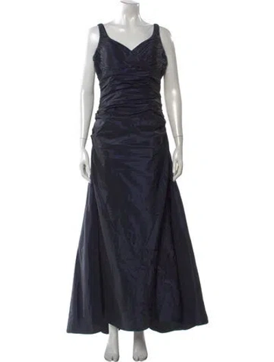 Pre-owned Teri Jon V-neck Long Dress In Blue