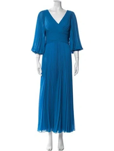 Pre-owned Teri Jon V-neck Long Dress In Blue