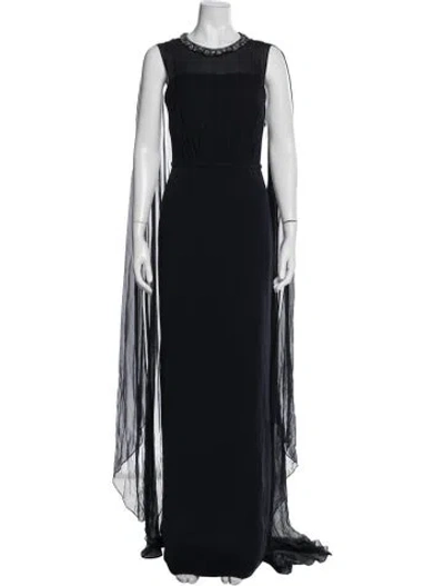 Pre-owned Teri Jon V-neck Long Dress In Blue