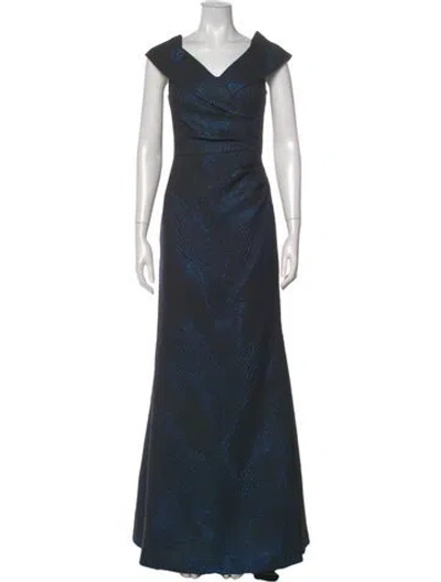 Pre-owned Teri Jon V-neck Long Dress In Blue