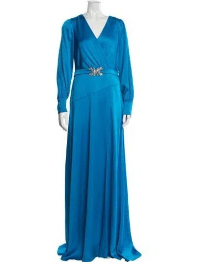 Pre-owned Teri Jon V-neck Long Dress In Blue
