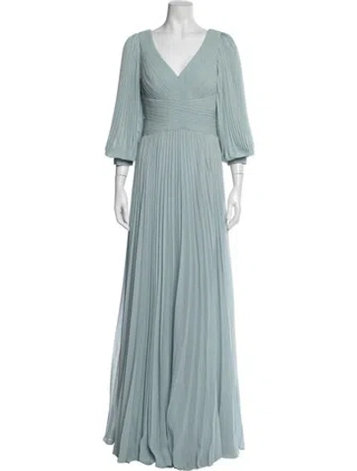 Pre-owned Teri Jon V-neck Long Dress In Blue
