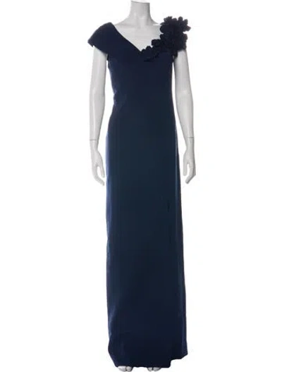 Pre-owned Teri Jon V-neck Long Dress In Blue