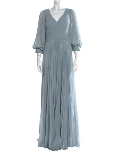 Pre-owned Teri Jon V-neck Long Dress In Blue
