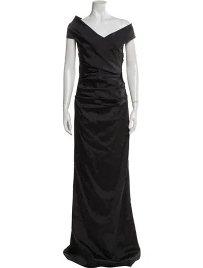 Pre-owned Teri Jon V-neck Long Dress In Gray