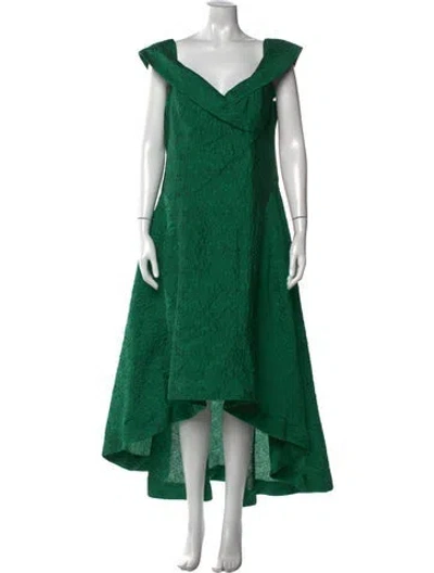 Pre-owned Teri Jon V-neck Long Dress In Green