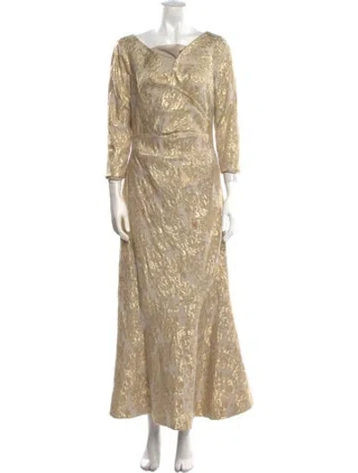 Pre-owned Teri Jon V-neck Long Dress In Neutral