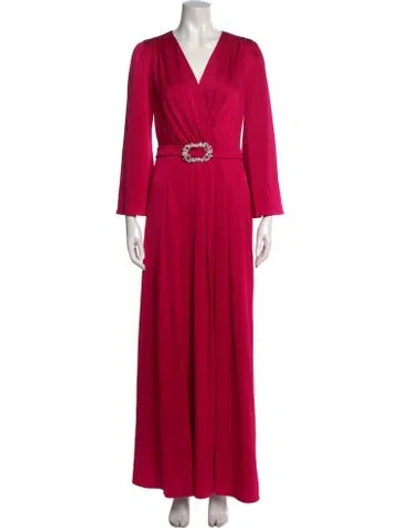 Pre-owned Teri Jon V-neck Long Dress In Pink