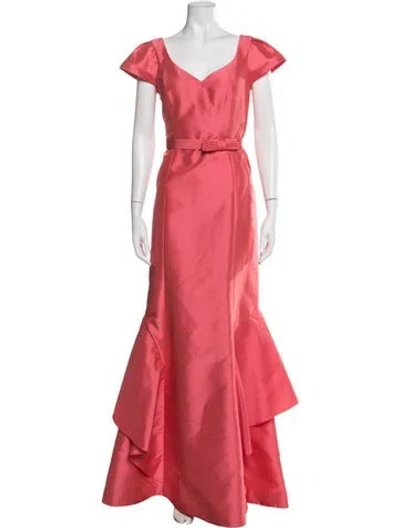 Pre-owned Teri Jon V-neck Long Dress In Red
