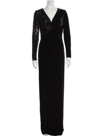 Pre-owned Teri Jon V-neck Long Dress W/ Tags In Black