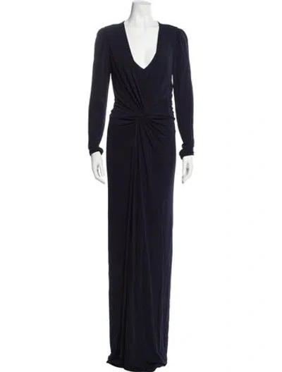 Pre-owned Teri Jon V-neck Long Dress W/ Tags In Blue