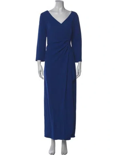 Pre-owned Teri Jon V-neck Long Dress W/ Tags In Blue