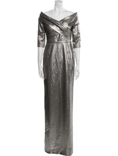 Pre-owned Teri Jon V-neck Long Dress W/ Tags In Gray