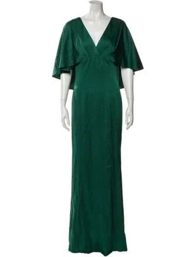 Pre-owned Teri Jon V-neck Long Dress W/ Tags In Green