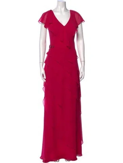 Pre-owned Teri Jon V-neck Long Dress W/ Tags In Pink