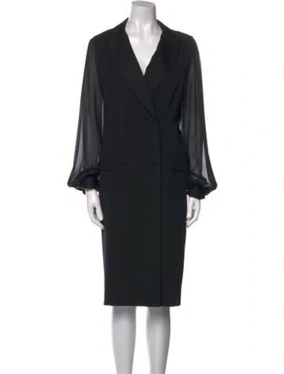 Pre-owned Teri Jon V-neck Midi Length Dress In Black