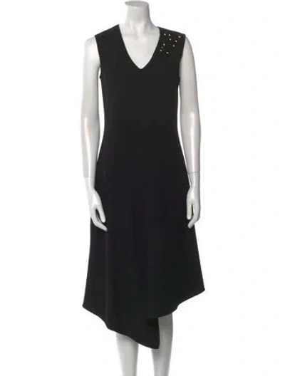 Pre-owned Teri Jon V-neck Midi Length Dress In Black