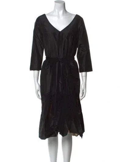 Pre-owned Teri Jon V-neck Midi Length Dress In Black
