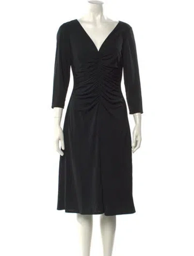Pre-owned Teri Jon V-neck Midi Length Dress In Black