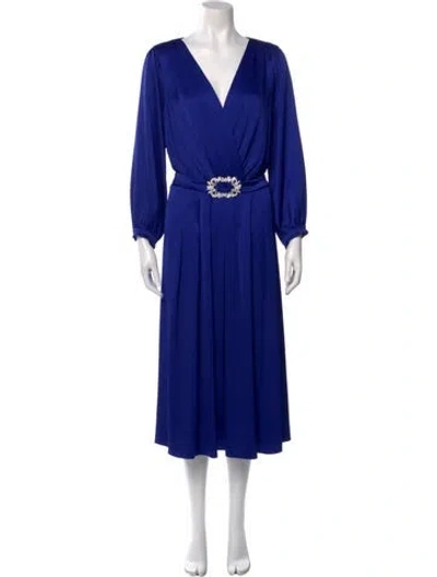 Pre-owned Teri Jon V-neck Midi Length Dress In Blue