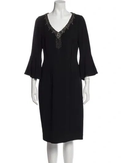 Pre-owned Teri Jon V-neck Midi Length Dress In Blue