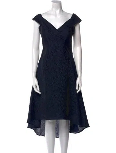 Pre-owned Teri Jon V-neck Midi Length Dress In Blue