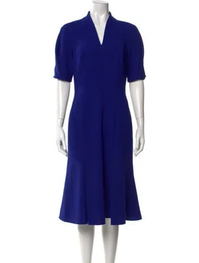 Pre-owned Teri Jon V-neck Midi Length Dress In Blue