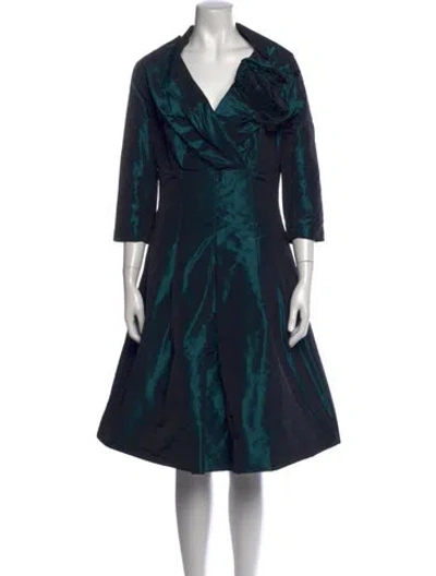 Pre-owned Teri Jon V-neck Midi Length Dress In Blue